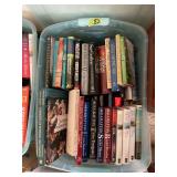 Assorted Fiction and Non-Fiction Hardcover and Paperback Book Lot in Plastic Bin