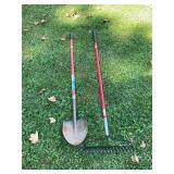 Garden Shovel and Bow Rake Set with Red Handles