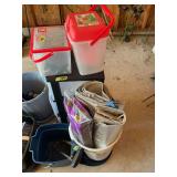 Assorted Household Storage Bins, Hand Tools, and Weather Seal Insulation Lot