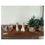 Lot of Seasonal Decor, Figurines, Artificial Plants, and Glass Sphere