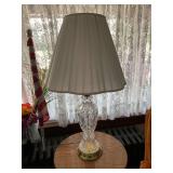 Cut Crystal Table Lamp with Pleated Shade and Brass Tone Base