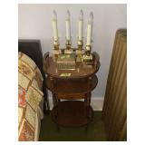 Three Tier Wooden Accent Table with Drawer, Four Electric Candle Lamps, and Decorative Box