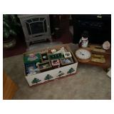 Box Lot of Holiday Ornaments Including Walt Disney World and Various Collectibles with Wooden Clock and Decor