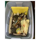 Assorted Art Supplies Lot with Caddy, Brushes, and Mediums in Storage Bin