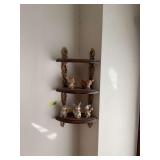 Three-Tier Wooden Corner Shelf with Figurine Display