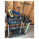 Tool Stand with Assorted Long-Handled Garden Tools and Weed Blaster
