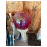 Red Glass Gazing Ball with Pedestal Stand