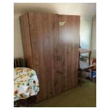(2) Large Wooden Wardrobe Closet with Double Doors and Interior Hanging Rod