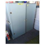 Blue Painted Wooden Cabinet with Contents