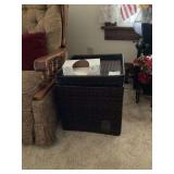 Dark Wicker Storage Basket with Lid and Matching Trays