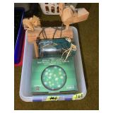 Lot of Holiday Decor Including Wooden Reindeer Figure, Mason Jar, and 6-Inch Green Holographic Twinkling Snowflake Sphere