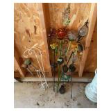 Assorted Solar Garden Stake Lights and Metal Plant Hooks