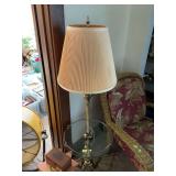 Metal Floor Lamp with Integrated Glass Table and Pleated Shade