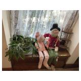 Fabric Snowman and Pink Plush Doll Lot