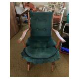 Wooden Rocking Chair with Green Cushions