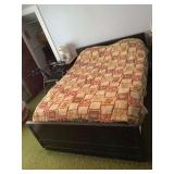 Dark Wood Platform Bed Frame with Mattress and Foam Topper