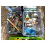Assorted Craft Supplies Lot Including Paints and Beads in Plastic Storage Bins