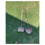 Two Long-Handled Shovels Including Square and Pointed Blades