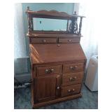 Oak Roll-Top Secretary Desk with Hutch Top and Storage Cabinet
