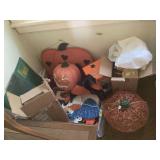 Assorted Halloween Decor Lot Including Pumpkins Scarecrow Figures and Lights
