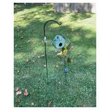 Metal Frog Birdhouse with Shepherd Hook and Hummingbird Garden Stake