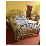Brass Headboard and Footboard Bed Frame with Mattress Set and Quilt