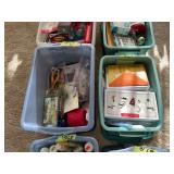 Assorted Household Storage Bins with Miscellaneous Supplies and Stationery