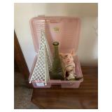 Assorted Home Decor Lot with Storage Case, Figurines, and Wall Shelves