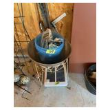 Assorted Lot of Tools, Hardware, and Miscellaneous Items including Bucket, Steel Wool, and Metal Stand