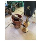Wooden Bucket Churn and Brass Urn-Style Table Lamp