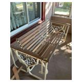 Porch Furniture Lot Including Glider Bench, Tables, Planter Stand, and Doormats