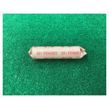 Rolled US Pennies 50 Cents Total in Paper Wrapper with Handwritten Shield Notation