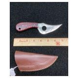 Custom Damascus Steel Fixed Blade Knife with Finger Hole and Leather Sheath