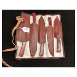 5-Piece Damascus Steel Kitchen Knife Set with Leather Roll Case