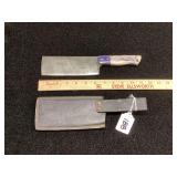 Custom Cleaver Knife with Pattern Welded Blade and Swirled Handle Including Leather Sheath