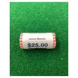 Roll of James Monroe Presidential Dollar Coins $25 Total Value N.F. String & Son Wrapper