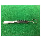 Folding Pocket Knife Keychain with Straight Edge Blade and Dark Handle