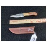Damascus Steel Fixed Blade Knife with Dual Wood Handle and Leather Sheath