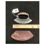 Ulu Knife with Wooden Handle and Leather Sheath
