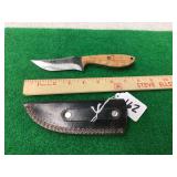 Custom Fixed Blade Knife with Wooden Handle and Leather Sheath