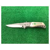 John Deere Folding Pocket Knife with Stainless Steel Blade and Off-White Handle