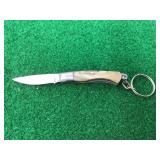 Folding Pocket Knife with Bone Handle and Keychain Ring