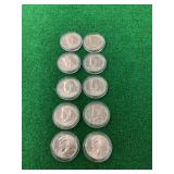Lot of 10 Kennedy Half Dollar Coins in Protective Capsules (1972-2001)