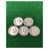 Lot of 5 Kennedy Half Dollar Coins (1965, 1966, 1967, 1968, 1969) in Protective Cases