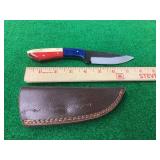 Custom Forged Fixed Blade Knife with Leather Sheath and Multi-Color Handle