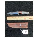 Custom Fixed Blade Knife with Wood and Swirled Resin Handle and Leather Sheath