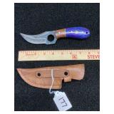 Custom Fixed Blade Knife with Wood and Purple Resin Handle and Leather Sheath