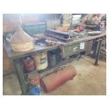 Metal Workbenches with Integrated Storage and Assorted Automotive Tools