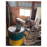 Briggs and Stratton Small Engine and Assorted Storage Barrels