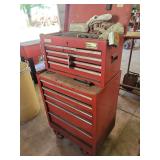 Home Tool Storage Red Rolling Tool Chest and Top Box with Assorted Hand Tools